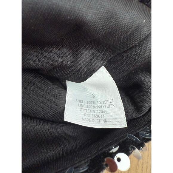 Mi Ami One Shoulder Long sleeve Sequin Blouse Silver Metallic Side Zip Small - Picture 6 of 11